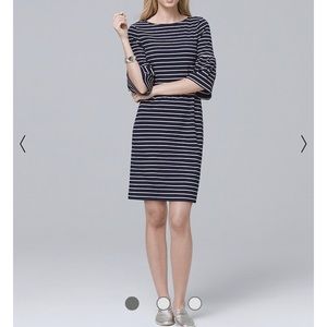 WHBM 3/4 Bell sleeve Striped knit shift dress